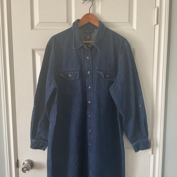 Charter Club Woman Dress Denim Size 18W Button Midi Dark Wash Cotton Plus Size - Picture 1 of 4